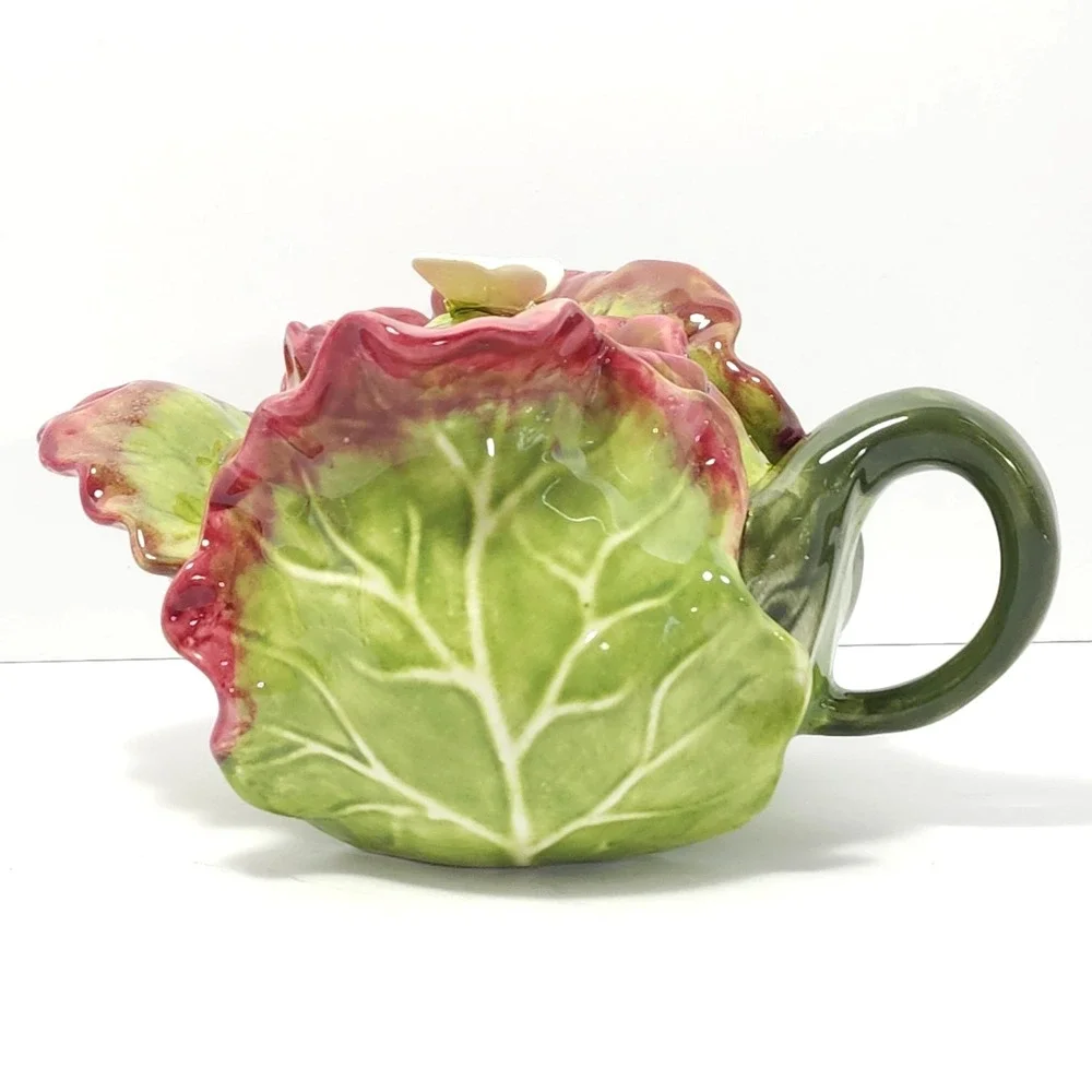 Rare VTG‎ Red Leaf Lettuce Kale Shaped Teapot by Jay Willfred for Andrea Sadek
